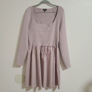 NWT Express Blush Pink Square Neck Ribbed Poplin Fit and Flare Dress